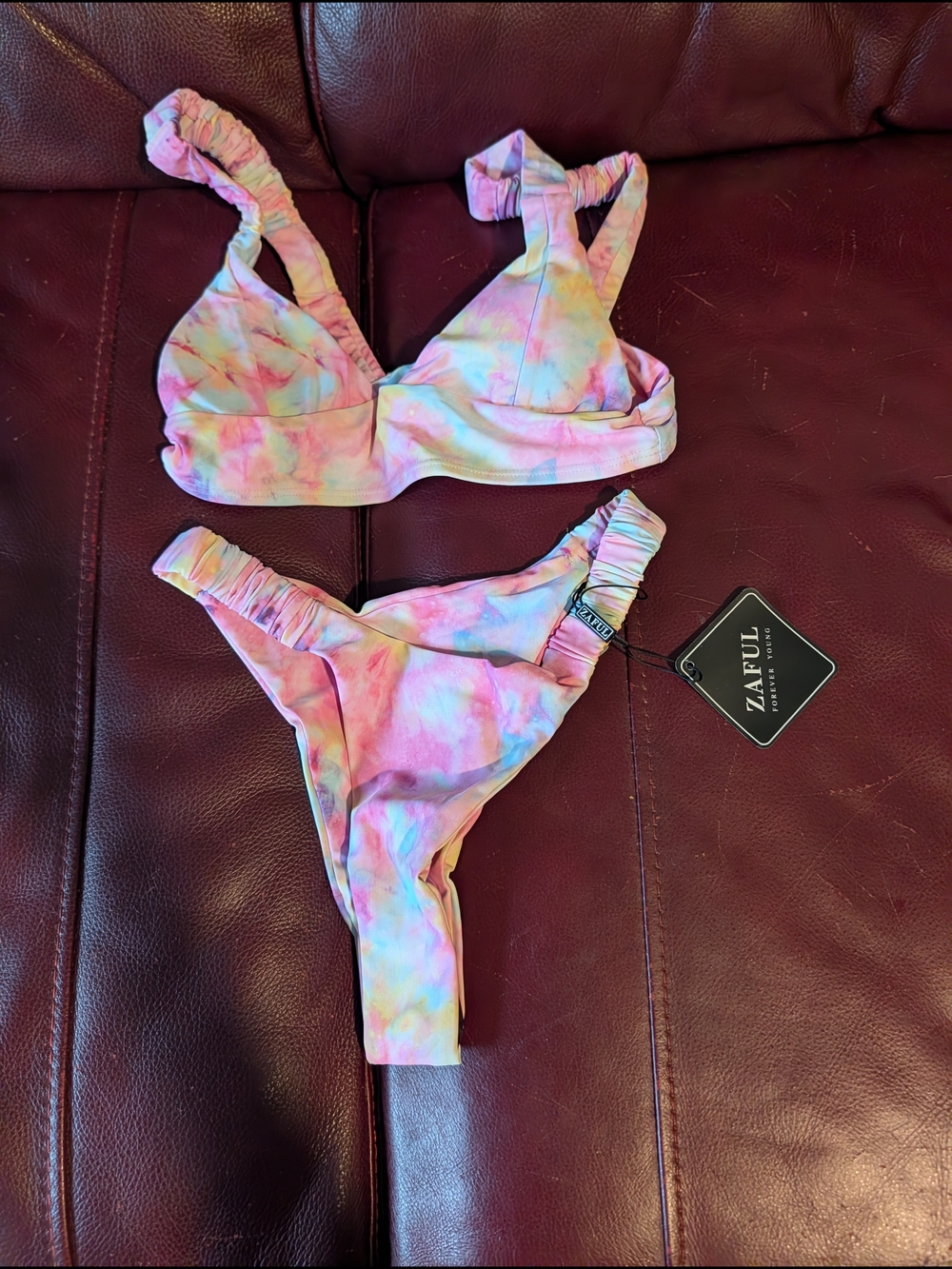 Zaful Pastel Tie-Dye Two-Piece Bikini in Pink, Blue, Yellow, Lavender